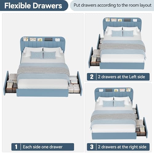 GarveeHome Full Bed Frame, Platform Bed with Storage Headboard & Drawers
