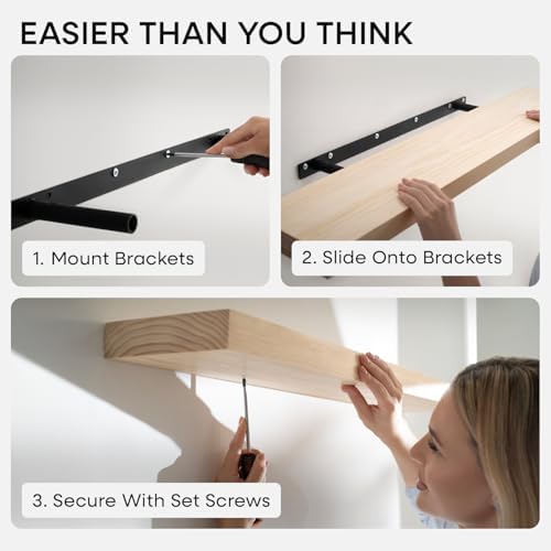 Homeforia 48 Inch DIY Floating Shelves, High-End Solid Pine Wood, Set of 3