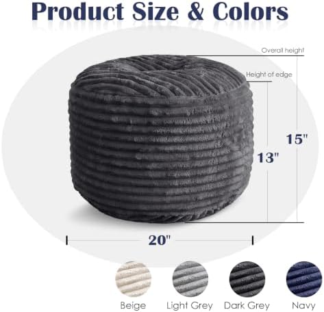 SHOUREN Stuffed Round Ottoman,Pouf Ottoman Foot Rest,20 X 15,Dark Grey