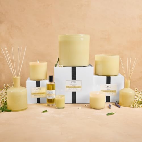 LAFCO New York Classic Reed Diffuser, Chamomile Lavender - 6 oz - Up to 3 Months Fragrance Life - Reusable, Hand Blown Glass Vessel - Natural Wood Reeds - Made in the USA