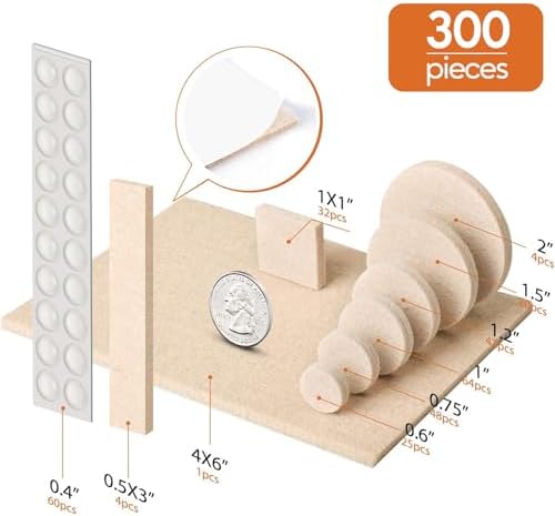 Furniture Pads 300 Pack Furniture Felt Pads for Hardwood Floors, Beige