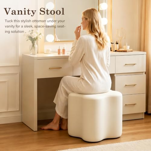 Flower-Shaped Ottoman Foot Stool, 15.7" Velvet Accent Ottoman