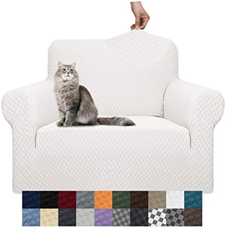 YEMYHOM Couch Cover Latest Jacquard Design High Stretch Sofa Chair Covers for Living Room, Pet Dog Cat Proof Armchair Slipcover Non Slip Magic Elastic Furniture Protector (Small, White)