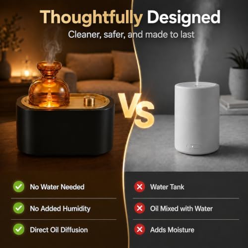 Waterless Essential Oil Diffuser, Rechargeable Cordless with Warm Light