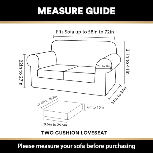 PrinceDeco Velvet Couch Cover Loveseat Covers for 2 Cushion Couch 3 Piece Sofa Covers for Dogs Washable Loveseat Covers Width Up to 72 Inch No Slip Stretch Sofa Slipcover(Medium, Camel)