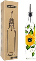 17oz Hand Painted Glass Olive Oil Bottle Dispenser - 500ml Green Oil & Vinegar Cruet with Pourers - Olive Oil Carafe Decanter for Kitchen (sunflower2)