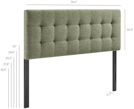 Modway Lily King Size Headboard with Biscuit Tufting in Leaf - Fabric Upholstery with Padded Design and 5 Height-Adjustable Mounts