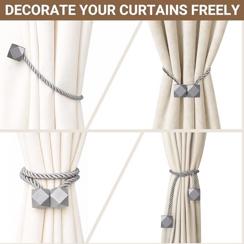 Hion Magnetic Curtain Tiebacks Grey 2pcs, Curtain Tiebacks Buckles Holdbacks Holders Hooks Clip for Home Bedroom Office Decorative Curtain