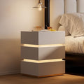 homary 3-Drawer LED Smart Nightstand with Wireless Charging, USB & Type-C Ports – Modern White Bedside Table with Storage and Adjustable Light, Bedroom Night Stand with Glossy Stainless Steel Base