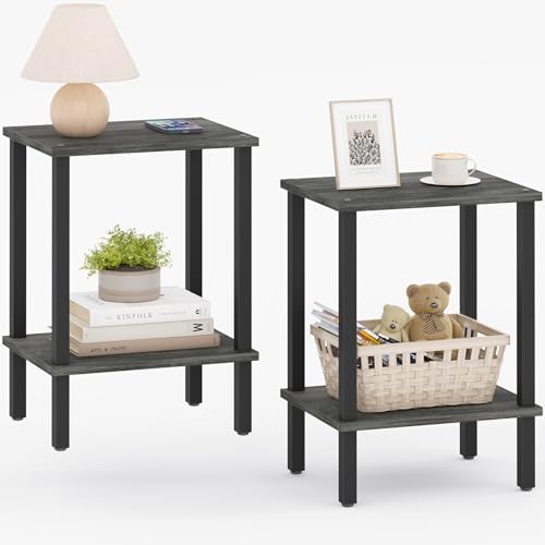 TUTOTAK End Table, Set of 2, Side Table, Nightstand, 2-Tier Storage Shelf