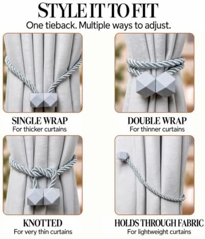 NazTur Magnetic Curtain Tiebacks, Curtain Ties, No-Drill Holdbacks (4 Pack)