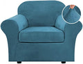 H.VERSAILTEX Rich Velvet Stretch 2 Piece Chair Cover Chair Slipcover Sofa Cover Furniture Protector Couch Soft with Elastic Bottom Chair Couch Cover with Arms Width Up to 49 Inch(Chair,Peacock Blue)