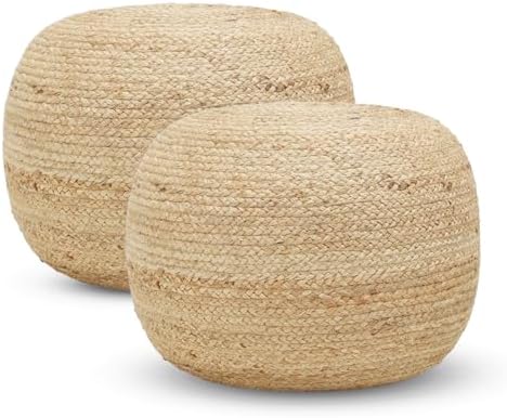 · REDEARTH · Jute Circular Pouf Ottoman Foot Stool - Jute Natural, Set of 2