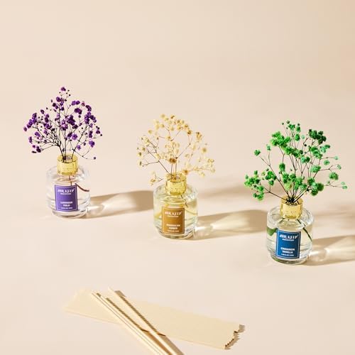Airkeep Reed Diffuser Set of 3, Cinnamon Vanilla Lavender Field Moroccan Amber Oil Reed Diffusers for Bedroom Living Room Office Aromatherapy Oil Reed Diffuser for Gift 50ml x 3