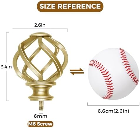 KAMANINA Gold Finials for 1 or 7/8 in Curtain Rods, Twisted Cage Design