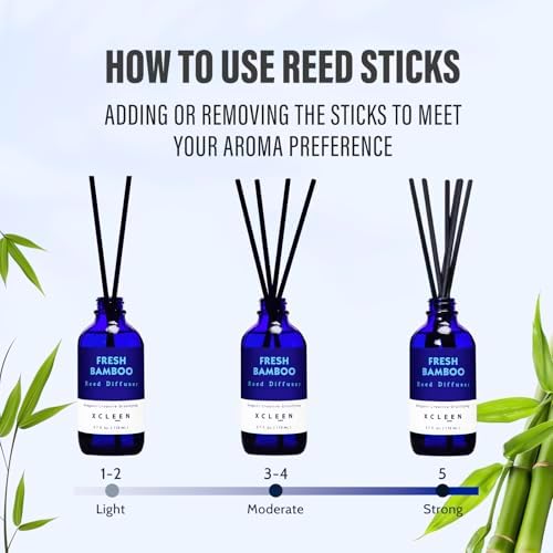 Xcleen Reed Diffuser, Fresh Bamboo Scented Diffuser with Sticks, Home Fragrance Aromatherapy Oil Diffuser for Bathroom Office Decor (Pack of 2)
