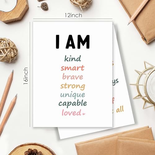BESERH Positive Affirmation Wall Decor, Inspirational Motivational Quote Wall Art Prints Posters for Classroom Kids Room Nursery Playroom, 12x16 Inches Set of 4 Unframed