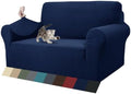 ZNSAYOTX 1 Piece Jacquard Couch Covers for 2 Cushion Couch High Stretch Loveseat Slipcover for Pets Dogs Anti Slip Love Seat Sofa Slipcover Furniture Protector (Loveseat, Navy Blue)