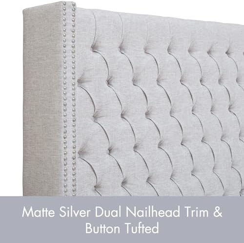 Madison Park Queen Wingback Upholstered Tufted Headboard, Featuring High-Density Sponge Padding, Adjustable Height Headboard, Easy Assembly, Gray