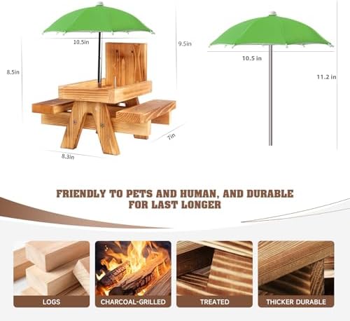 Gnodary Squirrel Feeder with Umbrella, Squirrel Feeders for Outside, Squirrel Picnic Table Feeder - Chipmunk Feeder Hold Corn, Corn Cob, Peanuts (Green)