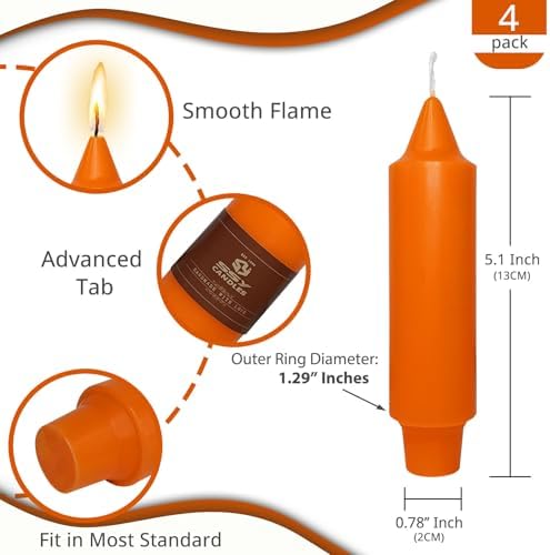 NJAO HOO Halloween Candlesticks Orange Short Taper Candle 5 Inch Unscented Dripless Tapered Candle Set for Home Dinner Fall Decor Party, 4 Pack