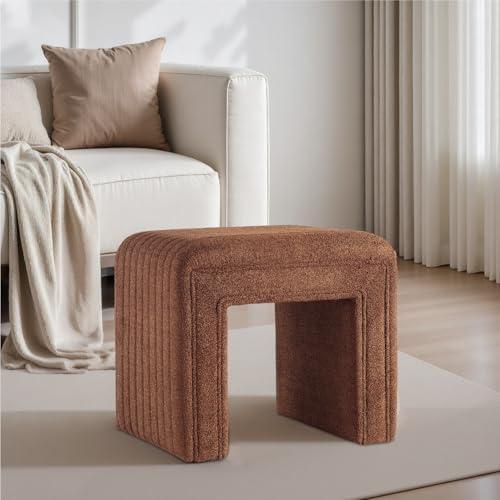 Get Set Style Vanity Stool Chair, Fully Assembled Modern Wool Ottoman Footstool with Wooden Legs, Multifunctional Upholstered Sofa Bench Extra Seat for Makeup Room Living Room Entryway Office