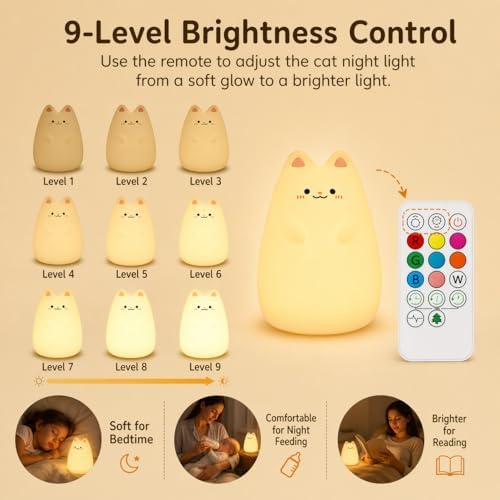 ShaArkMango Cat Night Light for Kids, Baby Nursery Night Lamp with Remote