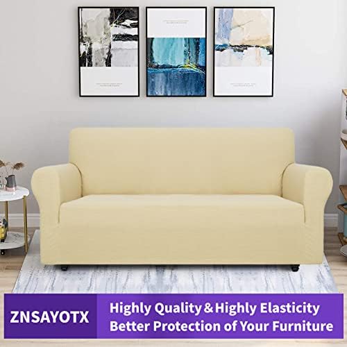 ZNSAYOTX Super Stretch Couch Cover (72"-92") Universal Sofa Covers with Elastic Bottom, Dog Cat Pets Friendly Washable Furniture Protector Fitted Sofa Slipcovers Stay in Place (Beige, Sofa)
