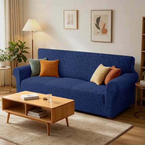 ZNSAYOTX Stretch Couch Cover, 1 Piece Oversized Sofa Covers for 3 Cushion Couch, Jacquard Sofa Slipcovers with Elastic Bottom Thickened Furniture Protector for Dog Cat Pet (X-Large, Navy Blue)