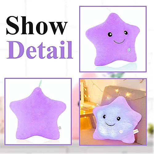 Twinkle Twinkle Little Star Pillow,Cute Plush Pillows for Kids Pillows Decorative Lighted Up Toy and Glowing Pillow Gifts,Girls Stuffed Animal Shaped Throw Pillows Doll,Purple