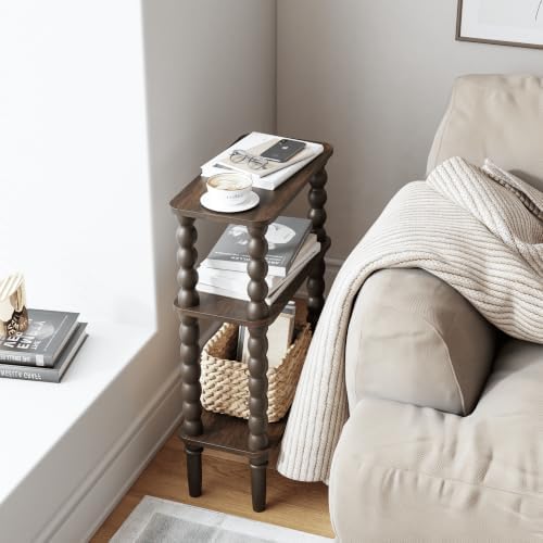 Veegle Narrow Side Table Small End Table for Small Spaces Walnut Brown