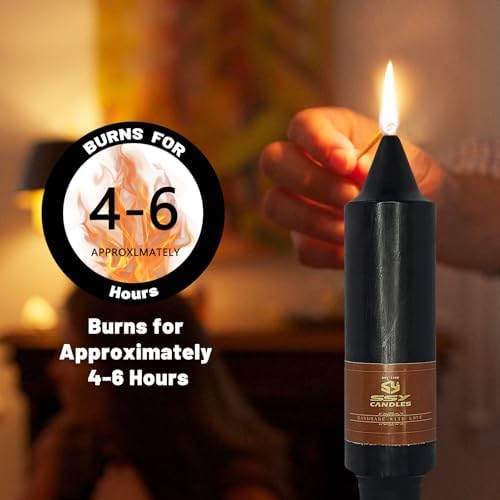 NJAO HOO Black Short Taper Candle 5 Inch Halloween Decoration Candlesticks Unscented Dripless Tapered Candle Set for Home Decor Dinner Candles Party, 4 Pack