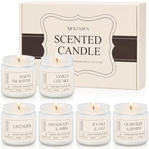 Molensun Scented Candles for Home, 6 Scents, 3.5 oz Each, Soy Wax Gift Set