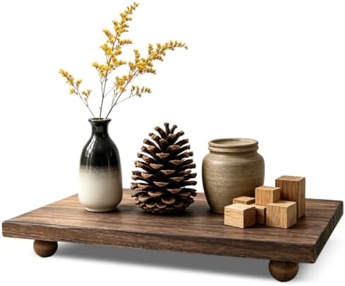 12x7 Inch Dark Brown Wood Pedestal Stand, Classic Farmhouse Counter Riser, Multi-Purpose Kitchen Soap Dispenser Tray for Bathroom, Plant, Candle, Vase & Coffee Bar Decor
