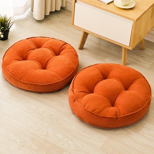 MIDDLE ONE Floor Pillow Set of 2, Memory Foam Cushion 22x22 – Round, Orange