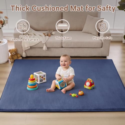 Baby Play Mat Floor,Tummy Time Area Rug 65x50 Playpen Muscle Mat Navy Blue