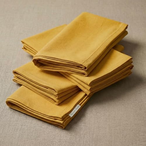Accent Home 100% Cotton Napkins, Delicate Cloth Napkins for Dinners, Parties and Weddings，18 x 18 Inch Set of 6 - Mustard