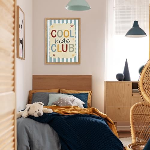 Framed 16x20 inch Trendy Preppy Blue Striped Wall Art Cool Kids Club Quotes Poster Modern Funny Toddler Canvas Prints for Kids Playroom Bedroom Wall Decor