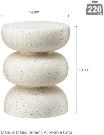 Glitzhome Outdoor Side Table, 18" H Decorative Garden Stool MGO Faux Terrazzo End Table, Heavy Duty Indoor Outdoor Round Planter Stand for Living Room Bedroom Patio Deck Poolside,White