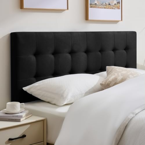 Linen Stitched Tufted King Headboard, Adjustable Height 37.2-42.3 in, Black