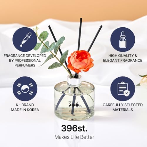 396 st. Peony Flower Reed Diffuser, Black Cherry, 200ml(6.7oz) / Reed Diffuser Sets, Home Fragrance, Scented Oils, Home & Bathroom Décor