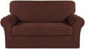 Turquoize Stretch Sofa Slipcover 2 Pieces Sofa Cover Couch Cover for 2 Cushion Couch Washable Furniture Protector Covers with Elastic Bottom Feature Thick Jacquard Fabric (Loveseat, Burnt Brick)