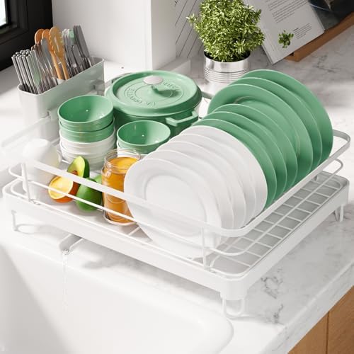 Kitsure Dish Drying Rack for Kitchen Counter, 12.7''W x 16.7''L, White