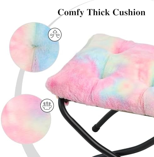 15"(H) Folding Ottoman, Foldable Footrest Stool, Portable Small Foot Stool for Couch, Collapsible Foot Rest Ottoman for Sofa, Accent Padded Ottomans for Living Room, Bedroom, Rainbow