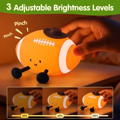 YISUN Football Night Light, Soft Silicone Nursery Night Lamp, Rechargeable Dimmable Rugby Night Lights with Timer, Cute Night Lights for Kids Room Decor Birthday