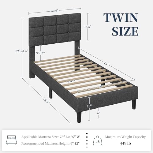 Yaheetech Twin Size Upholstered Tufted Bed Frame with Headboard