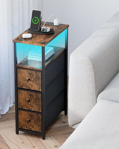 TUTOTAK Narrow LED Night Stand with Charging Station, Slim End Table