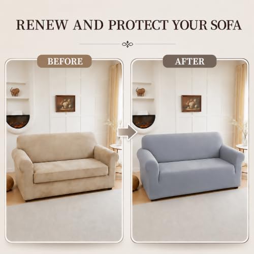 2Pcs Sofa Cover Stretch Soft with Non-Slip Foam and Elastic Bottom