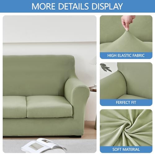 Stretch Sofa Cover Couch Covers, 2-Piece Armchair Cover with Separate Cushion Cover, Washable Soft Spandex Furniture Protector for Living Room(Armchair, Light Green)