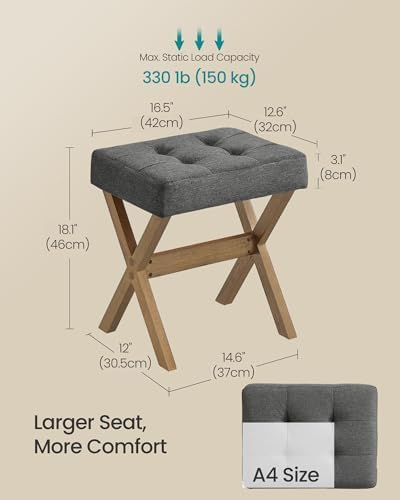 SONGMICS Makeup Stool, Padded Vanity Foot Rest, Solid Wood X Legs
